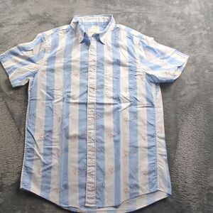 American Eagle Shirt Men's‎ Small White Blue Striped Paradise Colorful Button Up